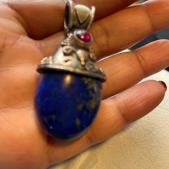Lapis and ruby pendent on oxidized silver - Picture 1 of 5